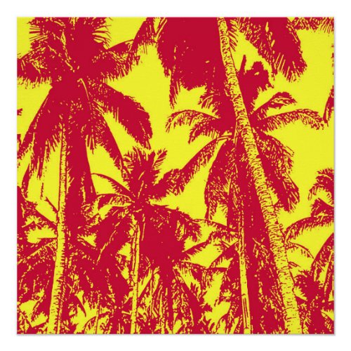 Tropical Palm Trees in Red and Yellow Poster