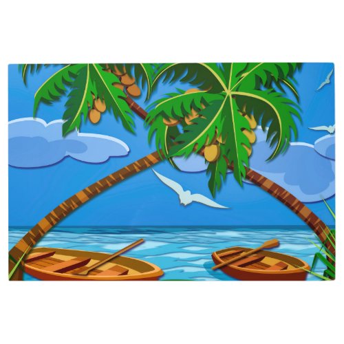 Tropical Palm Trees Island Beach Metal Wall Art