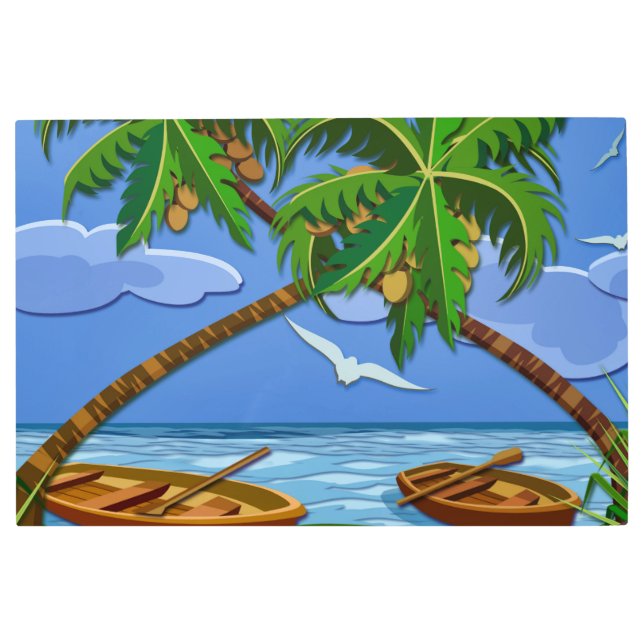Tropical Palm Trees Island Beach Metal Wall Art (Front)