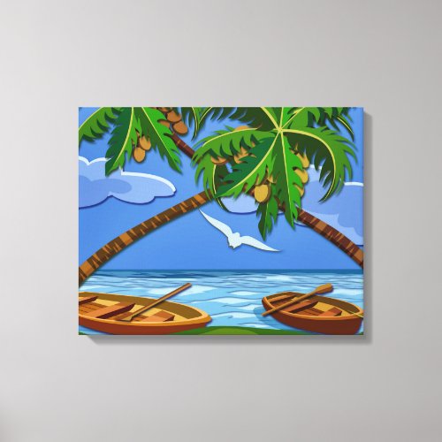 Tropical Palm Trees Island Beach Wrapped Canvas Print