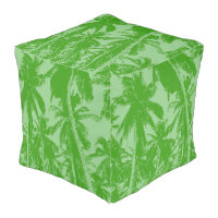 Tropical Palm Trees Leaf Pattern Design in Green Pouf