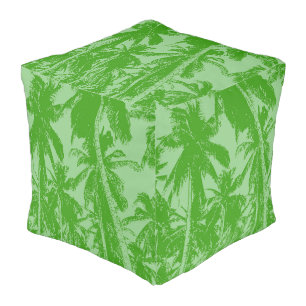 Tropical Palm Trees Leaf Pattern Design in Green Pouf