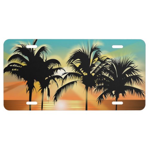Tropical Palm Trees License Plate