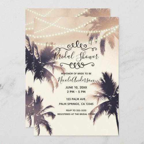 Tropical Palm Trees  Lights Cream Bridal Shower Invitation