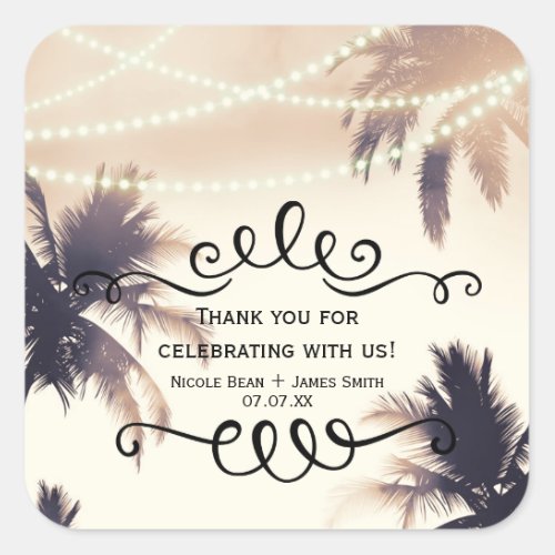 Tropical Palm Trees  Lights Cream Dream Favor Square Sticker