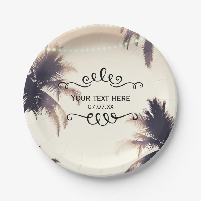 Tropical Palm Trees & Lights Cream Dream Paper Plates (Front)