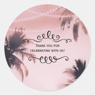 Tropical Palm Trees & Lights Pink Beachy Beach Classic Round Sticker