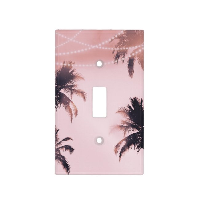 Tropical Palm Trees & Lights Pink Beachy Beach Light Switch Cover (Front)