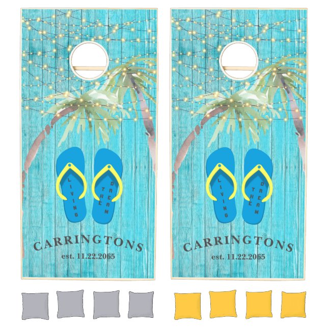 Tropical Palm Trees Living the Dream Custom  Cornhole Set (Set)