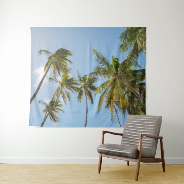 Tropical Palm Trees Low Angle View Beach House Tapestry (In Situ (Horizontal))