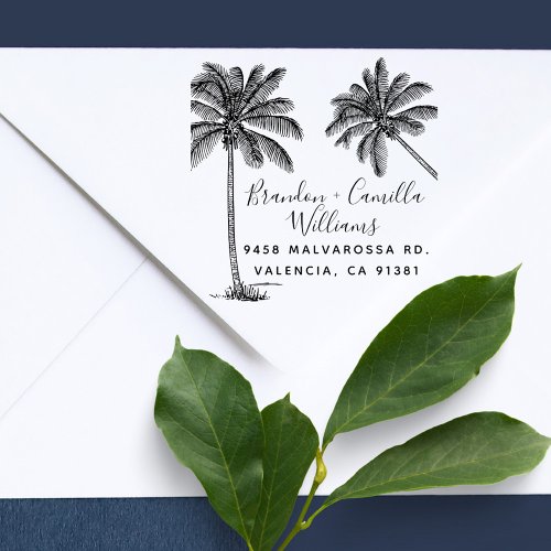Tropical Palm Trees Married Couple Return Address Self_inking Stamp