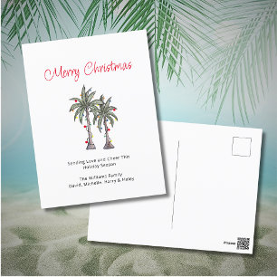 Tropical Palm Trees Merry Christmas Holiday Postcard
