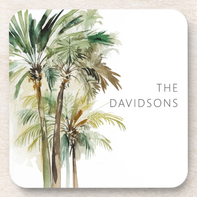 Tropical Palm Trees Modern Beach Beverage Coaster (Front)