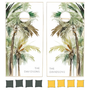 Tropical Palm Trees Modern Beach Cornhole Set