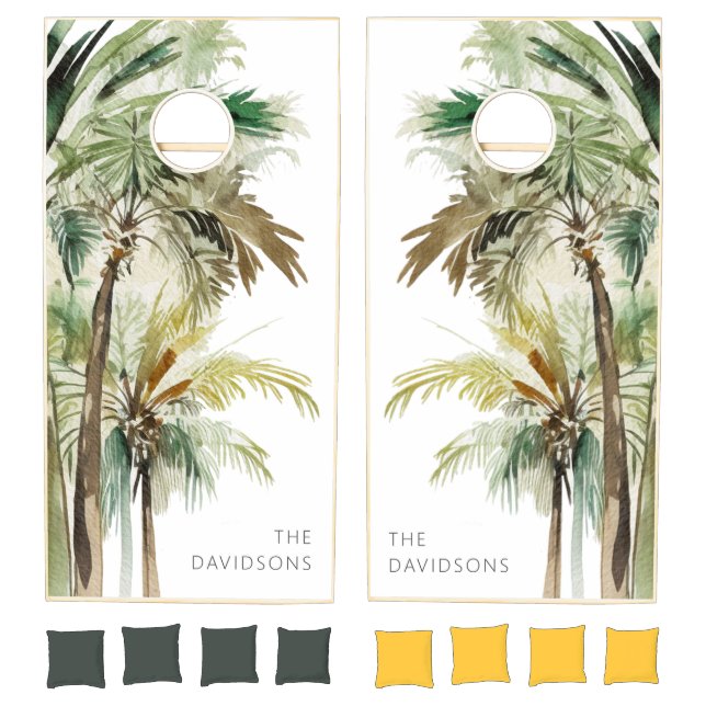 Tropical Palm Trees Modern Beach Cornhole Set (Set)
