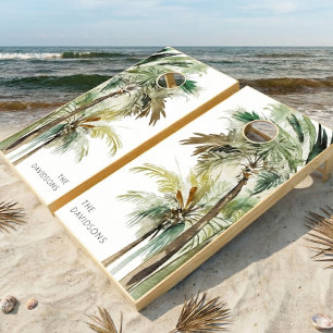 Tropical Palm Trees Modern Beach Cornhole Set