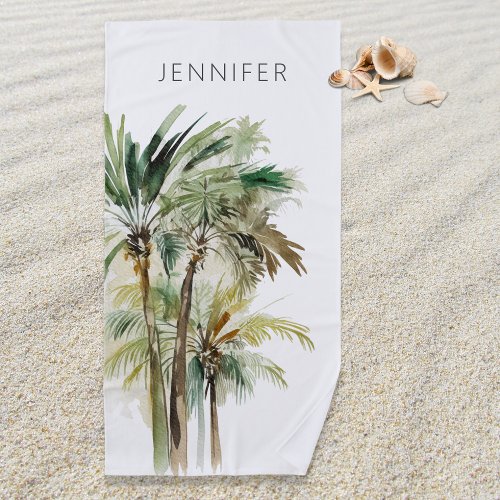 Tropical Palm Trees Modern Beach Towel