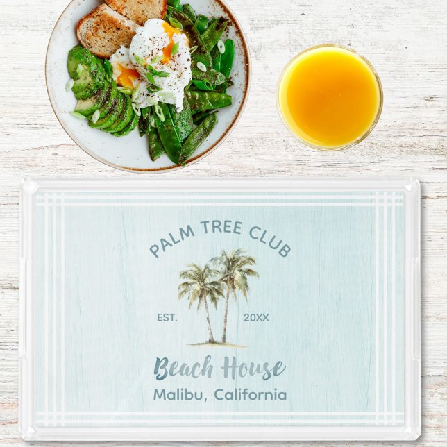 Tropical Palm Trees Modern Coastal Beach House Acrylic Tray (In situ)