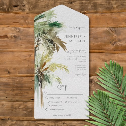 Tropical Palm Trees Modern Dinner All In One Invitation