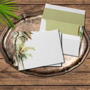 Tropical Palm Trees Modern Green Textured Wedding Envelope