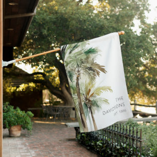 Tropical Palm Trees Modern House Flag