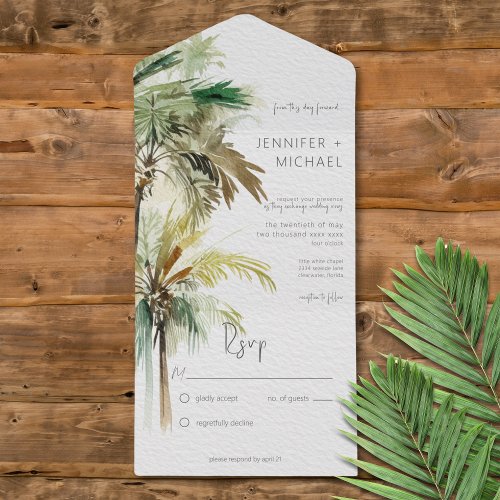Tropical Palm Trees Modern No Dinner All In One Invitation