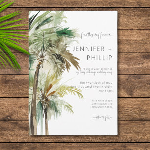 Tropical Palm Trees Modern No Texture Wedding Invitation