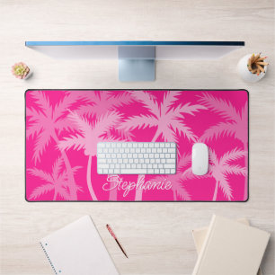 Tropical Palm Trees Modern Pink Add Your Name Desk Mat