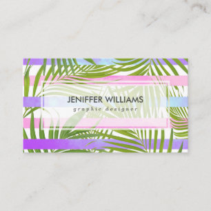 Tropical palm trees modern pink violet stripes     business card