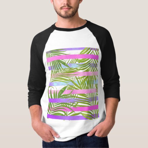 Tropical palm trees modern pink violet stripes T_Shirt