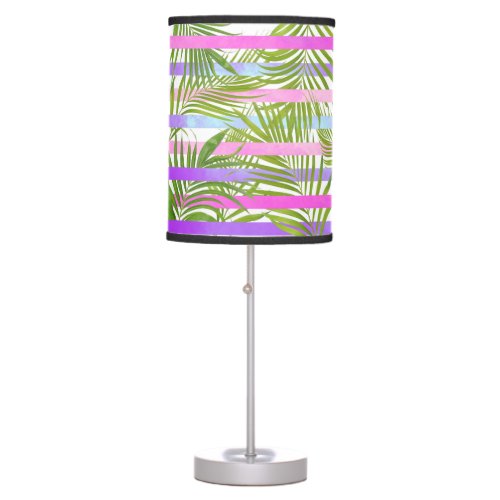 Tropical palm trees modern pink violet stripes table lamp