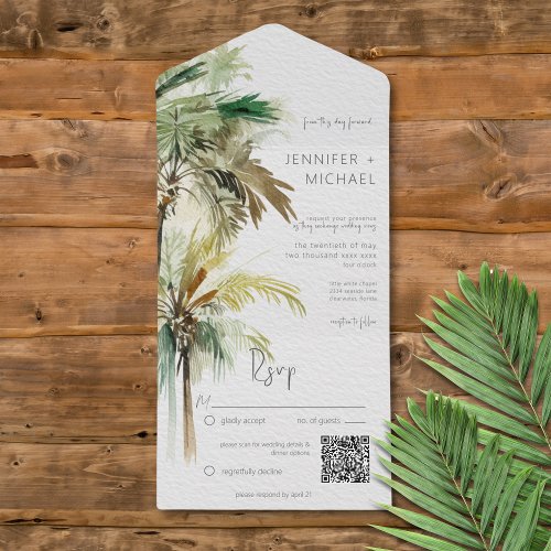 Tropical Palm Trees Modern QR Code All In One Invitation