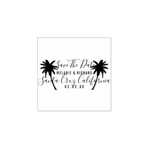 Tropical Palm Trees Modern Save The Date Wedding Rubber Stamp