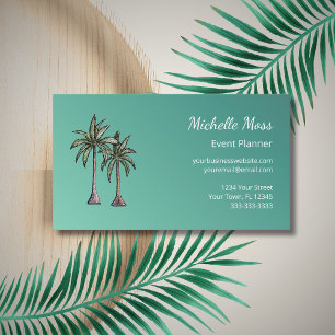 Tropical Palm Trees Modern Teal Event Planner Business Card