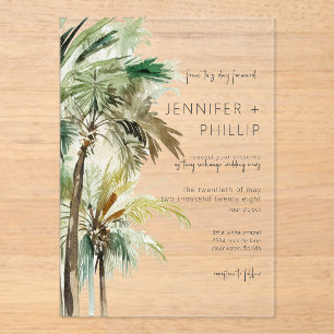 Tropical Palm Trees Modern Wedding Acrylic Invitations