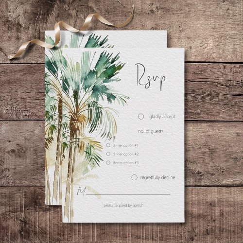 Tropical Palm Trees Modern Wedding Dinner RSVP Card