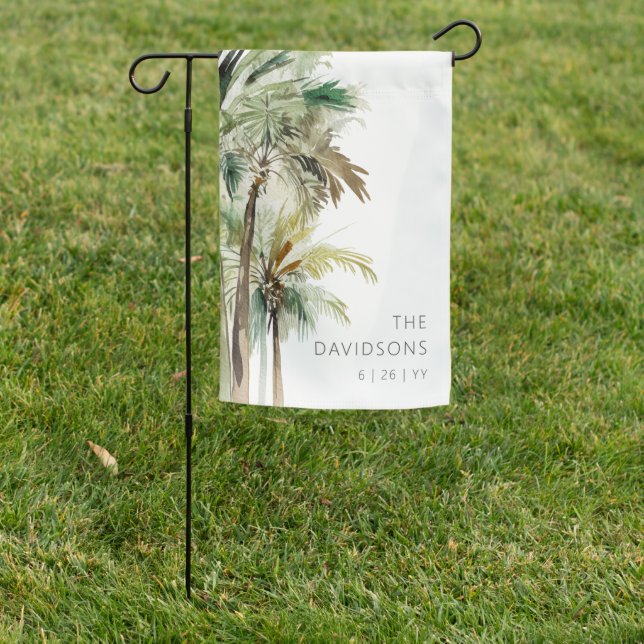 Tropical Palm Trees Modern Wedding Garden Flag (In SItu)