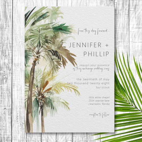 Tropical Palm Trees Modern Wedding Invitation