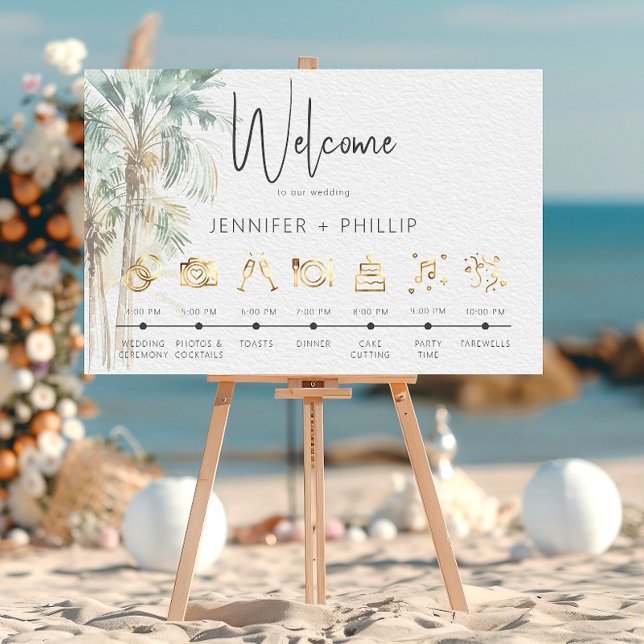 Tropical Palm Trees Modern Wedding Order of Events Poster (Creator Uploaded)