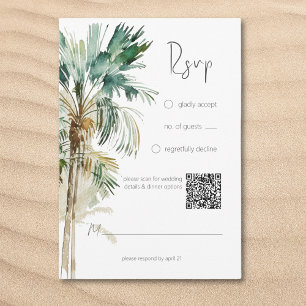 Tropical Palm Trees Modern Wedding QR Code RSVP Card