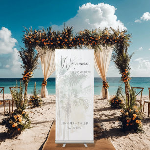 Tropical Palm Trees Modern Wedding Retractable Banner
