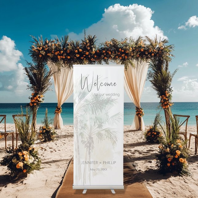 Tropical Palm Trees Modern Wedding Retractable Banner (Creator Uploaded)