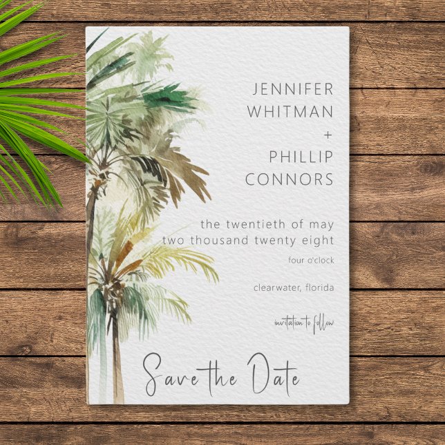 Tropical Palm Trees Modern Wedding Save The Date (Creator Uploaded)