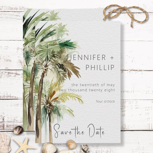 Tropical Palm Trees Modern Wedding Save The Date