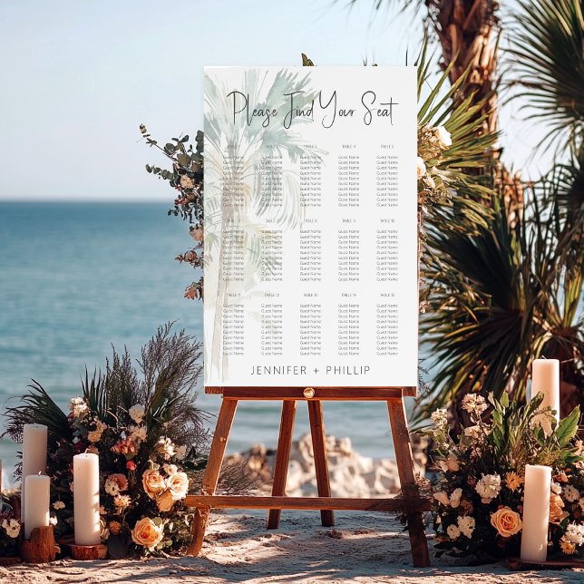Tropical Palm Trees Modern Wedding Seating Chart Foam Board (Creator Uploaded)
