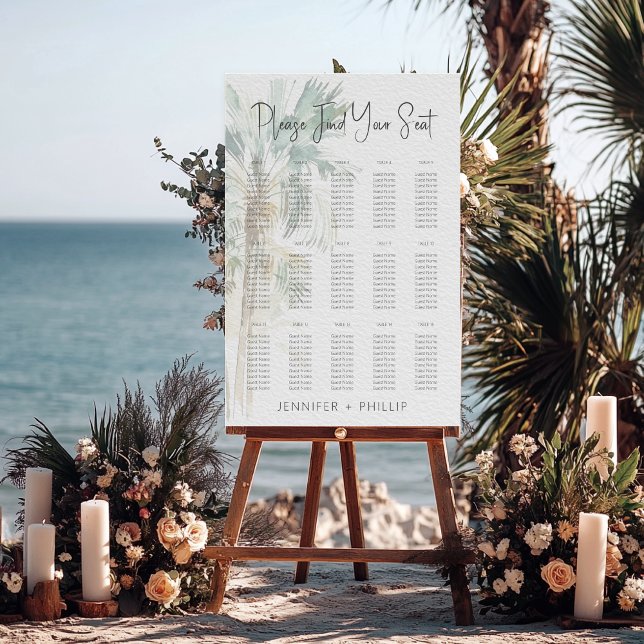 Tropical Palm Trees Modern Wedding Seating Chart Foam Board (Creator Uploaded)