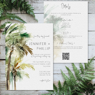 Tropical Palm Trees Modern Wedding Two Sided Invitation