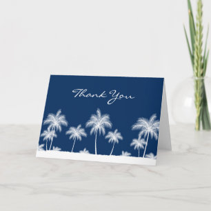 Tropical Palm Trees Navy Blue Thank You Card