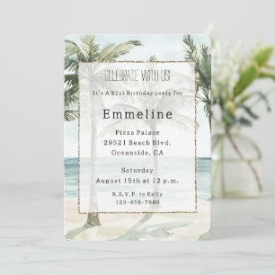 Tropical Palm Trees Ocean Beach Birthday Invitation