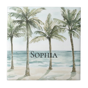 Tropical Palm Trees Ocean Beach Ceramic Tile